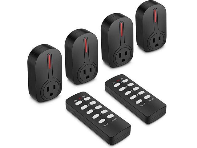 Wireless Remote Control Outlet Switch Set 4 Outlets 2 Remotes with 110 Foot Range Learning Code Home Automation Set ETL Listed Black