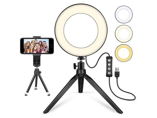 Ring Light 6 with Tripod Stand for YouTube Video and Makeup Mini Camera Light with Cell Phone Holder Desktop Lamp with 3 Light Modes 11 Brightness