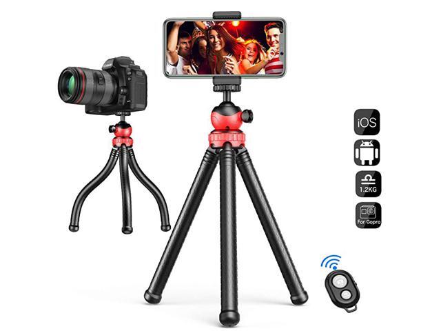 Compatible Portable Flexible Cell Phone Tripod Stand for iPhone and Samsung Android Smart Phone with Remote and Universal Clip 360° Rotating