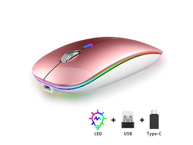 LED Wireless Computer Mouse 24G Slim Rechargeable Wireless Mouse with USB Receiver and Type C Adapter Silent Optical LED Wireless Mice for Laptop