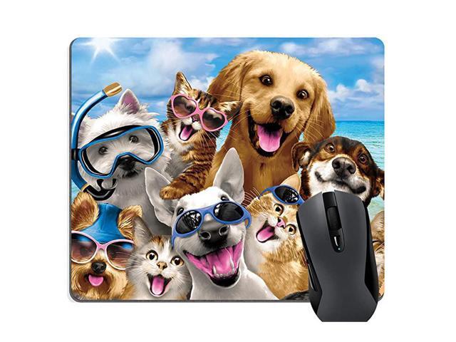 Dogs and Cats Beach Party Funny Selfie Gaming Mouse Pad Cute Pets Family Mouse Pads for Computers Laptop
