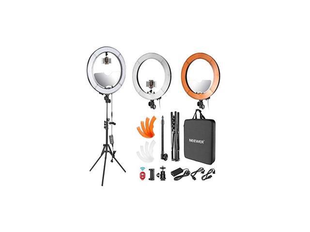 LED Ring Light 18inch Outer Diameter with TopBottom Dual Hot Shoe Mirror Smartphone Holder Light Stand Soft Tube Color Filter for Makeup Facial