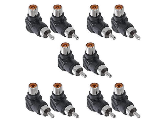 10 Pack RCA Male to RCA Female 90 Degree Connectors Right Angle Plug Adapters MF 90 Degrees Elbow RCA Male to Female Coupler L Shape Right Angle