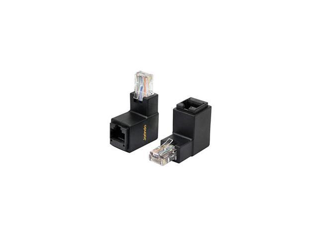 90 Degree Ethernet LAN RJ45 Male to Female Right Angle Network Cat5 Cat5e Cat6 Extender Adapter2Pack BlackUp Angle