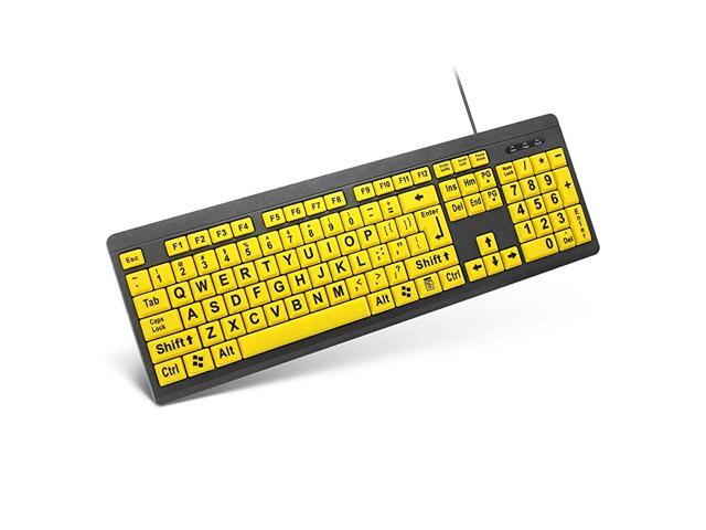 Large Print USB Wired Computer Keyboard with Yellow Keys and Black Letters Black Oversized Letters for Visually Impaired Low Vision Individuals and