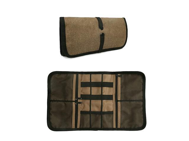 Roll Up Electronics Accessories Travel Gear Organizer Case Portable Universal External Batteries Hard Drives Cables Cosmetics Kit Bag Champagne Gold