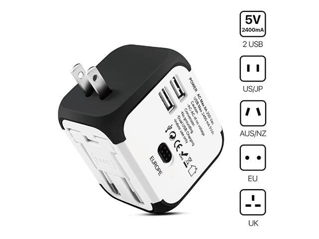 International Universal Power Adapter Converter with 2 USB Charging Ports All in One Travel Worldwide Plug Builtin Spare Fuse AC Socket Wall Outlet