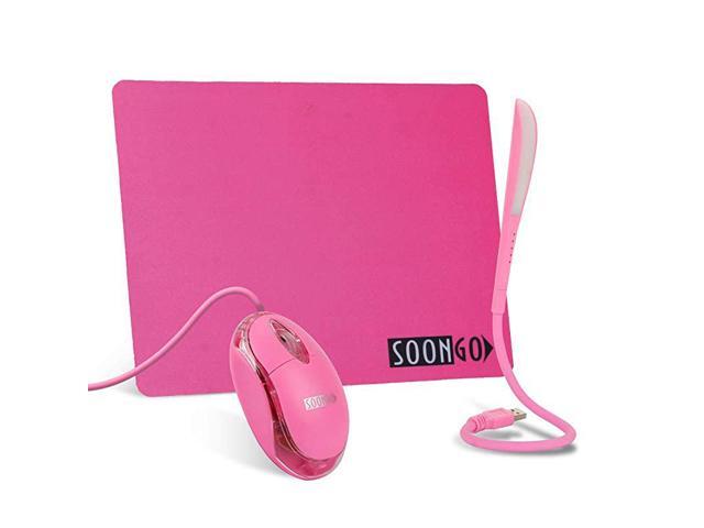 Pink Mouse Pad Kids Mouse for Laptop USB LED Light 3 in 1 Gift Combo Mice Pad NonSlip Rubber Base Touch Dimmable Flexible USB Laptop Reading Lamp