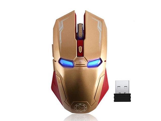 Mouse 24G Portable Mobile Optical Iron Man Mouse with USB Nano Receiver 3 Adjustable DPI Levels 6 Buttons for Notebook PC Laptop Computer MacBook Gold