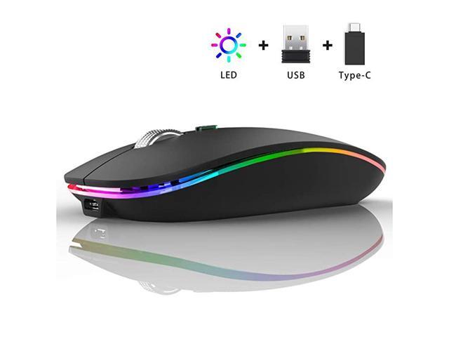 LED Wireless Mouse G12 Slim Rechargeable Wireless Silent Mouse 24G Portable USB Optical Wireless Computer Mice with USB Receiver and Type C
