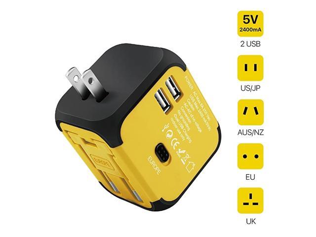 International Universal Power Adapter Converter with 2 USB Charging Ports All in One Travel Worldwide Plug Builtin Spare Fuse AC Socket Wall Outlet