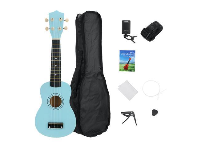 21 Inch Ukulele Kit Basswood Nylon 4 Strings Guitarra Acoustic Bass Guitar Musical Stringed Instrument for Beginners-Light Blue