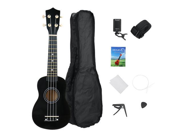 21 Inch Ukulele Kit Basswood Nylon 4 Strings Guitarra Acoustic Bass Guitar Musical Stringed Instrument for Beginners-Black