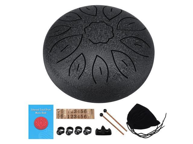 6 Inch 11 Tone B Tune Ethereal Drum Steel Tongue Drum for Children Music Lovers Beginners-Black