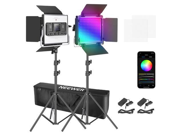 Neewer 2 Packs 480 RGB Led Light with APP Control Photography Video Lighting Kit with Stands and Bag 480 SMD LEDs CRI95/3200K-5600K/Brightness