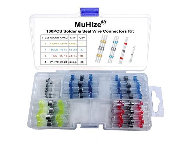 100 PCS Solder Seal Wire Connectors Kit Heat Shrink Solder Butt Connectors Waterproof Insulated Electrical Solder Terminals Kit Butt Splices