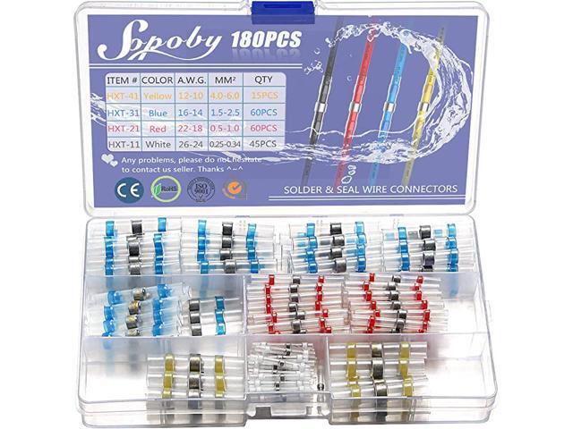 180 PCS Solder Seal Wire Connectors Heat Shrink Butt Connectors Electrical Waterproof Automotive Terminals 60 Red 60 Blue 45 White 15 Yellow
