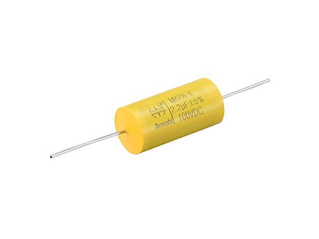 Film Capacitor 100V DC 22uF Axial Polyester Film Capacitor for Audio Divider Yellow