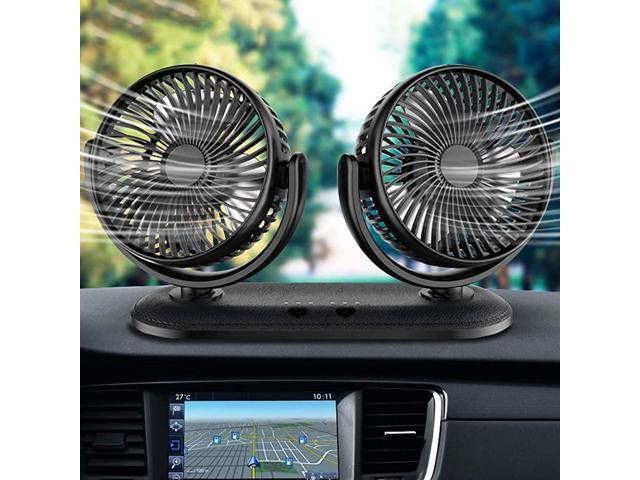 Adjustable Portable Dual Head Leather Car Fan 3 Speeds Strong Wind Rotatable Cooling Fan for SUV RV Boat Vehicles Glasses Dashboard Wall Mounted