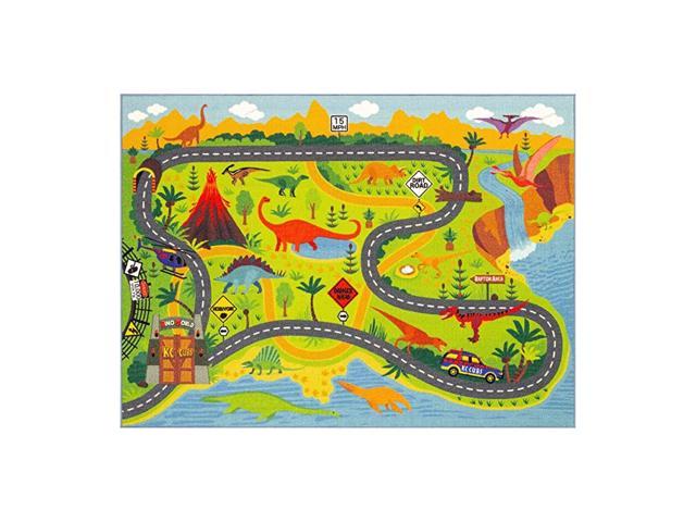 Playtime Collection Dinosaur Dino Safari Road Map Educational Learning Game Area Rug Carpet for Kids and Children Bedrooms and Playroom 82 x 910