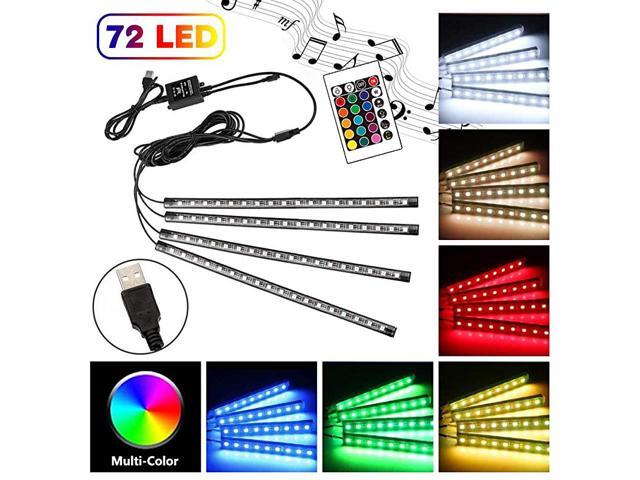 16 Color RGB Car LED Strip Light 4pcs 72 LED Multicolor Music Car Interior Atmosphere Lights Under Dash Lighting Kit with Sound Active Function