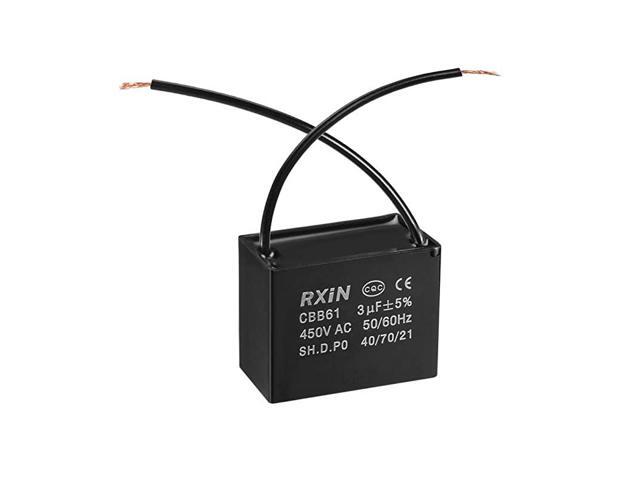 Ceiling Fan Capacitor CBB61 3uF 450V AC 2 Wires Metalized Polypropylene Film Capacitors 38x20x30mm for Water Pump Motor Generator