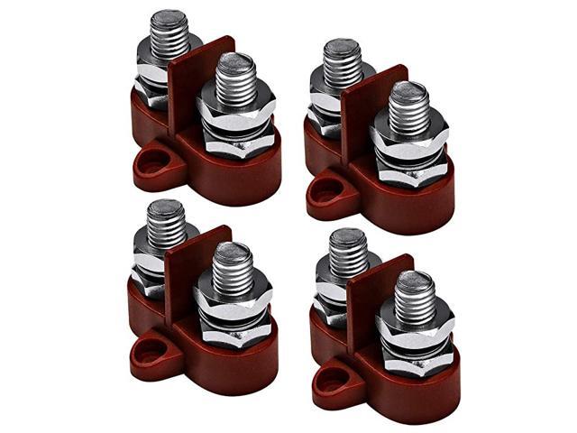 Battery Power Distribution Terminal Block M10 Dual Isolated Studs Max 48V DC Positive Insulated Junction Post for Auto Marine Car Trailer RV Boat Red