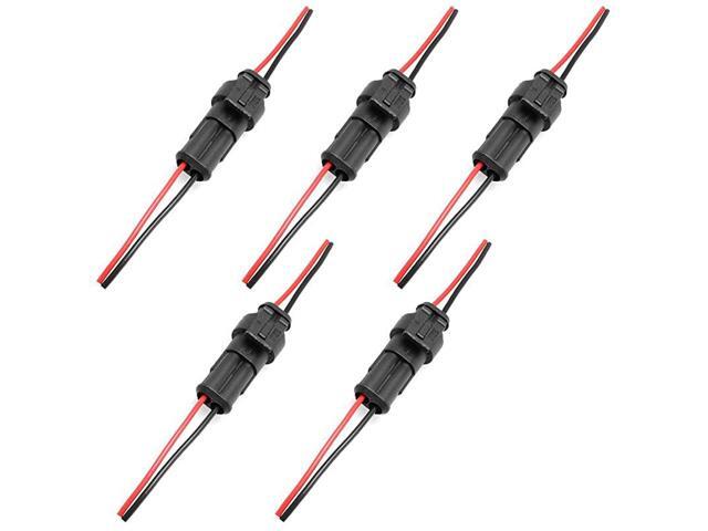 5 Kit 2 Pin Way 15mm Terminals Heat Shrink Waterproof Electrical Connector Plug with 6cm Wires for Car Truck Boat