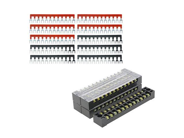 Screw Terminal Barrier Jumper Strip Block5Pcs 600V 15A 12 Positions Double Row +5+5 Red Black PreInsulated Fork Type Jumper Strip