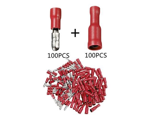200PCS 2216 Gauge Insulated MaleFemale Bullet Quick Splice Wire Terminals Wire Crimp Connectors Set 2216AWG Red Color