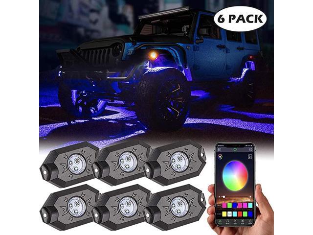 LED Rock Lights Kit Auto Underglow Neon LED Light with Bluetooth Controller App Control Timing Function Music Mode for Car Jeep Truck SUV ATV