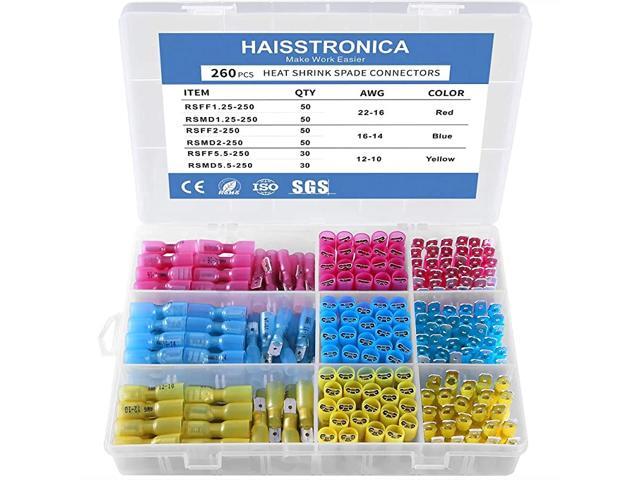 260PCS Heat Shrink Spade ConnectorsElectrical Spade Wire ConnectorsQuick Disconnect Connectors Female and Male Spade terminlas for