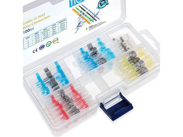 100 Pcs Solder Seal Wire Connectors Heat Shrink Butt Connectors Waterproof and Insulated Electrical Wire Terminals Butt Splice