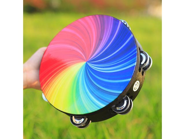 8 Inch Rainbow Tambourine Wooden Handbell Early Education Percussion Instrument