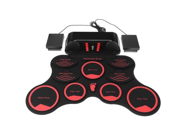 Portable Roll Up Electronic Drum Kit 9 Silicon Pads Built-in Speakers with Drumsticks Sustain Pedal Support USB MIDI