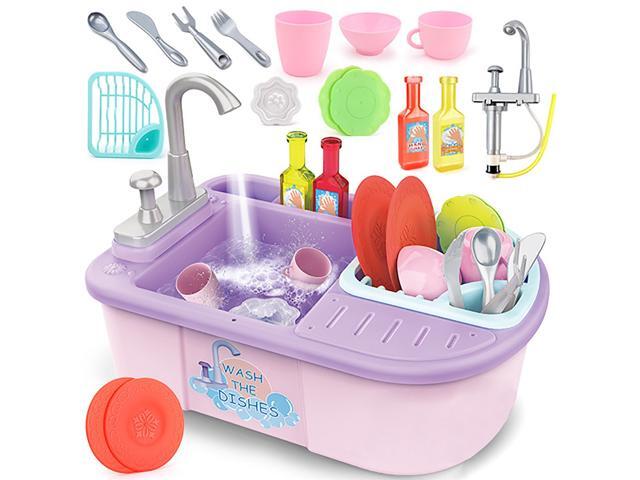 Simulation Kitchen Dishwasher Playing Sink Dishes Pretend Play Set Educational Toy for Kids Gift