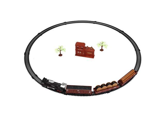 Christmas Classic Simulation Electric Train Rail Car DIY Assembly Track Model Toy with Lights for Kids Birthday Gift-Black