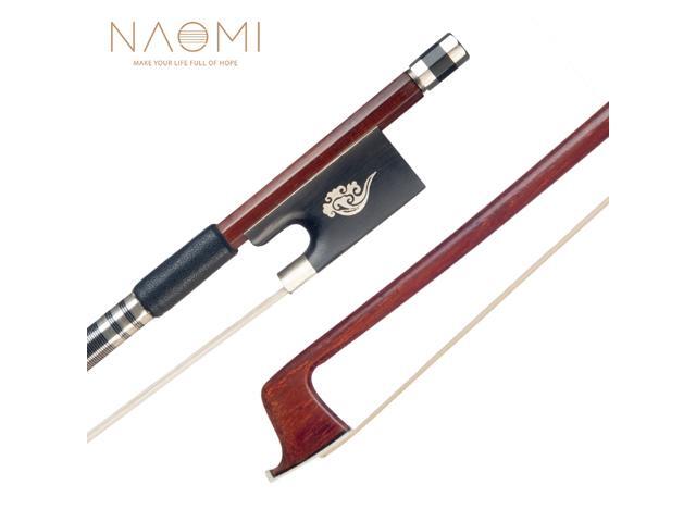 NAOMI Brazilwood Violin Bow 4/4 Violin/ Fiddle Bow Round Stick White Mongolia Horsehair Ebony Frog Well Balanced Bow