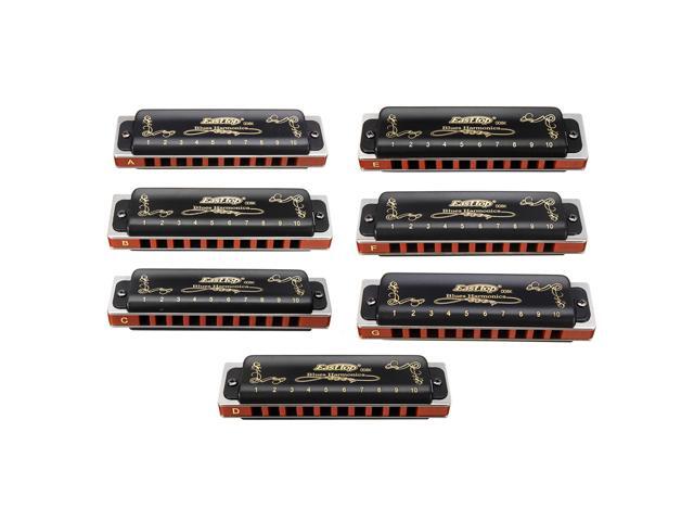 7PCS Easttop T008K 10 Hole Blues Harmonica A B C D E F G Key