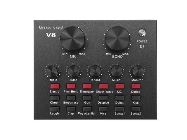 External Audio Mixer V8 Sound Card USB Interface with 6 Sound Modes Multiple Sound Effects