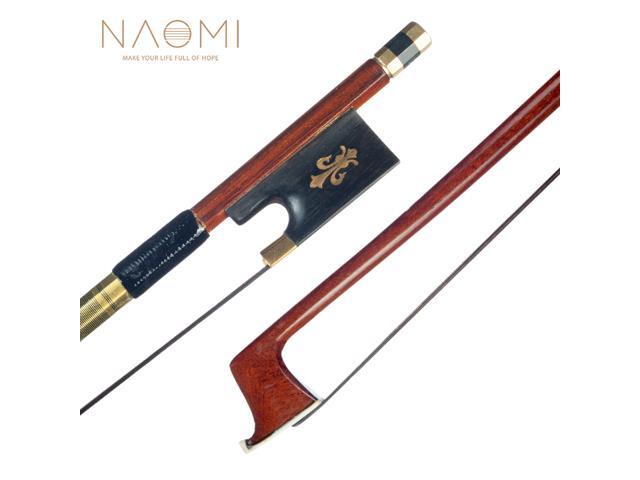 NAOMI Violin Bow 4/4 Size Brazilwood Stick Lizard Skin Grip Black Mongolia Horsehair W/ Ebony Frog Well Balanced