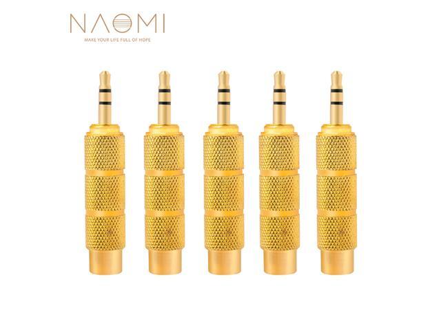 NAOMI 5Pcs/ 1Set Golden Metal 65mm Male To 35mm Female Audio Adapter Stereo AUX Converter Amplifier