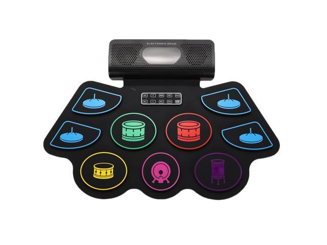9 Pads Electronic BT Roll-Up Drum Set 9 Volumes Speed Adjustable Silicone Drum Pads with Tone Tuning and Recording Function