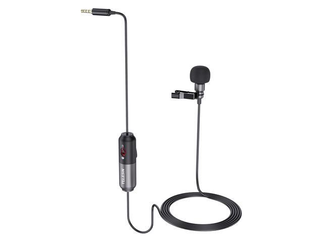 TELESIN Microphone 55m Clip-on Lavalier Mini Audio 35mm Collar Condenser Lapel Mic for Recording For Canon iPH0NE DSLR Cameras