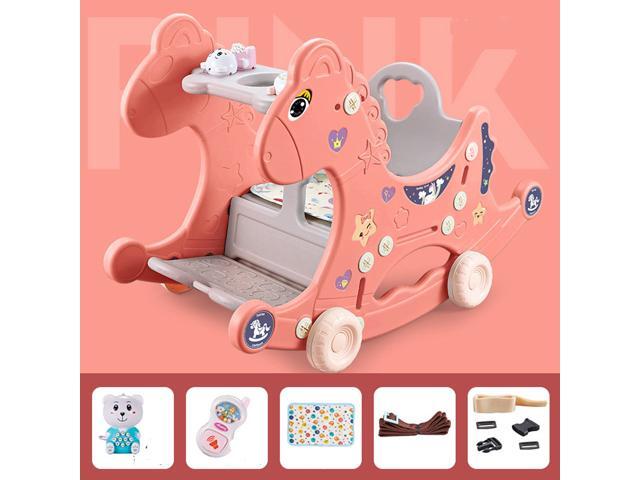 4 in 1 Baby Multifunctional Rocking Horse Toy Rider Rocking Horse Seat Purpose Kids Ride for 1-6 Years Old Baby Toys-Pink