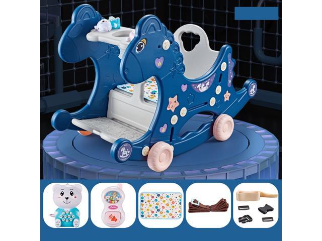 4 in 1 Baby Multifunctional Rocking Horse Toy Rider Rocking Horse Seat Purpose Kids Ride for 1-6 Years Old Baby Toys-Blue