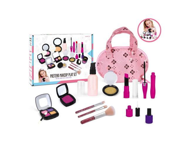 12Pcs Pretend Makeup Fakes Eye Shadow Brushes Glitter Nail Polish Play Set Toy with Storage Bag for Little Girl Cosmetic Gift