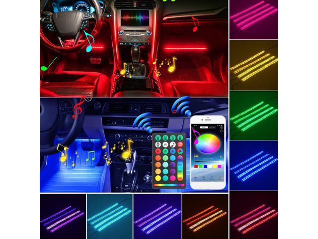 4Pcs 5050 LED Car Strip Underglow 40W RGB LED Neon Car Under Glow Atmosphere Strip Light APP bluetooth Control