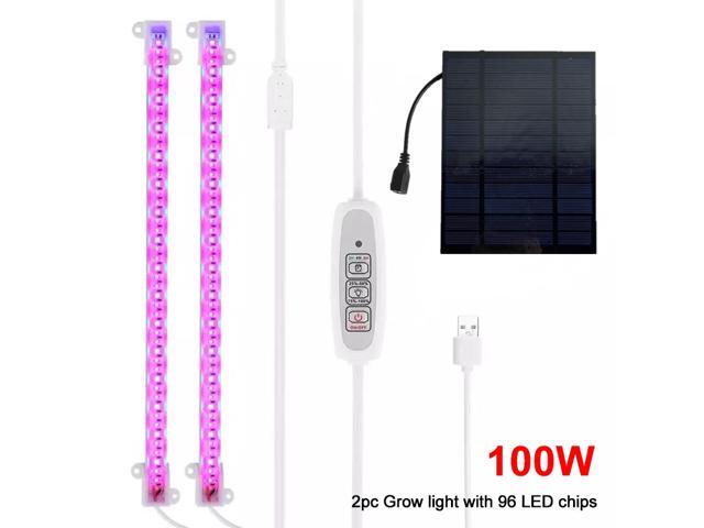 48LED/96LED Solar Powered Grow Light Strips Full Spectrum Timer LED Bars For Plants With Power Adapter-96 LED