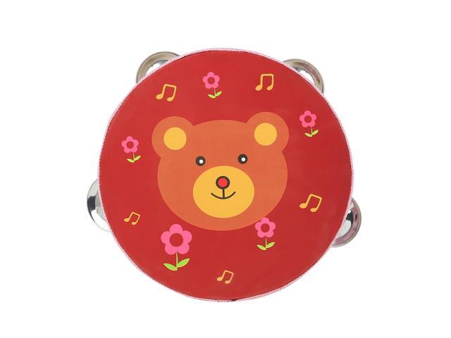 6' Hand Held Tambourine Drum Bell Metal Jingles Percussion Musical Educational Toy Instruments for KTV Party Kids Game- Red